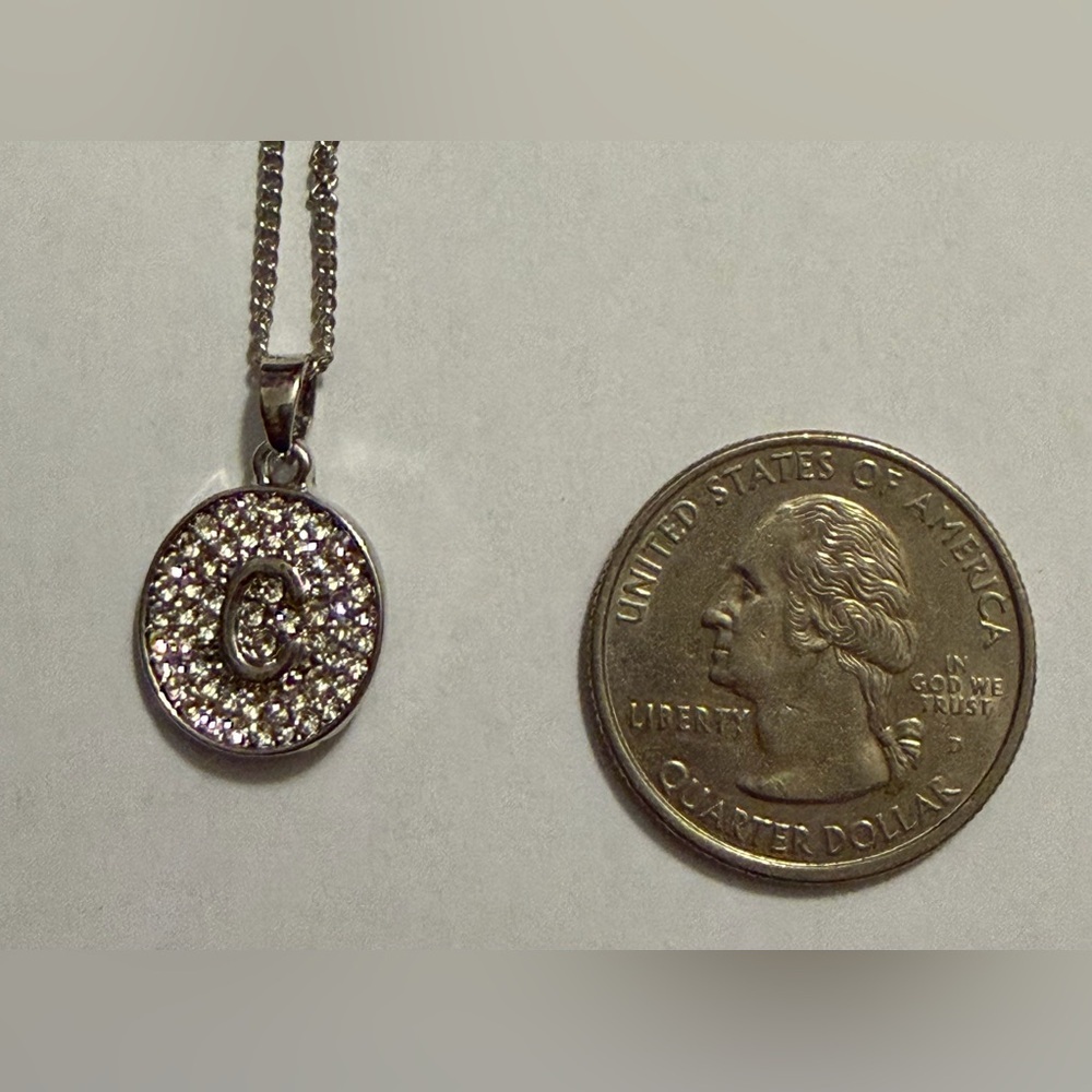Initial 'C' Crystal Pendant Necklace - Silver Tone